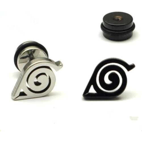 Anime Uzumaki Naruto Hokage Konoha Logo Cosplay Props Badge Black Silver Ear Ring Accessories