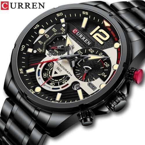 Watches for Men CURREN New Top Luxury Brand Fashion Sport Men’s Watch Chronograph Quartz Wristwatches Stainless Steel Male Clock