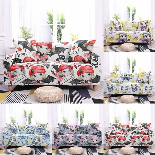 Cute Little Girl Elastic Washable Sofa Cover for Living Room Cartoon Pattern Couch Cover Set Sectional Stretch Sofa Slipcover