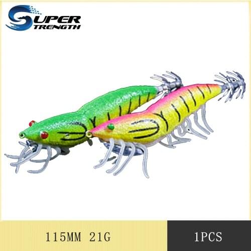 Wooden shrimp squid hook luminous 3D simulation hook squid fake bait hook squid hook shrimp soft hook luminous shrimp