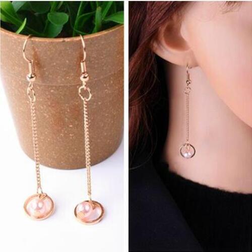 Ey035 New listing fashion Jewelry OL Temperament Long Chain Imitation Pearl Pendant earrings Alloy Female charm earrings