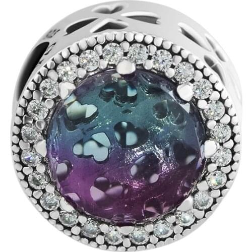 Fandola CKK 925 Sterling Silver Radiant Hearts Charms Clover Bead Fit for Pandora Bracelet Charms Making Gift,Blue & Purple