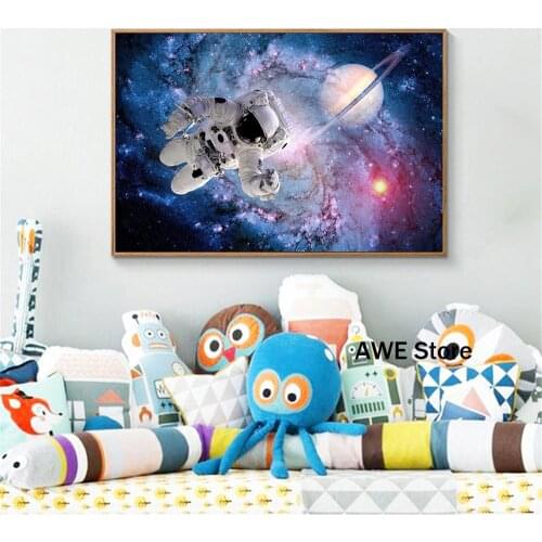 Canvas Pictures Astronaut Poster Planet Earth Moon Poster Home Decor Cosmonauts Space Living Room Modern Wall Art Satellite