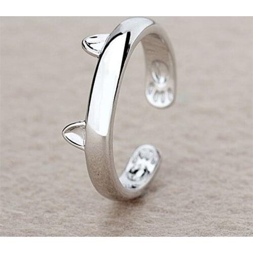 Womens Girls Simple Stylish Cute Cats Ear Shape Open Style Ring Adjustable Fashion Jewelry R0197