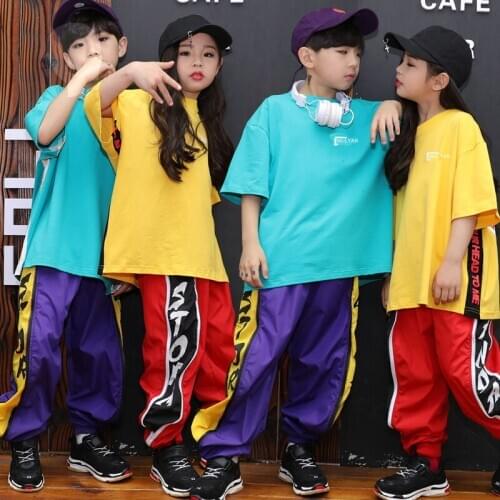 Hip Hop Girls Boys Ballroom Dancing Costumes for Kid Stage Wear Child Jazz Dance Costumes Clothes Performance Show Shirts Pants