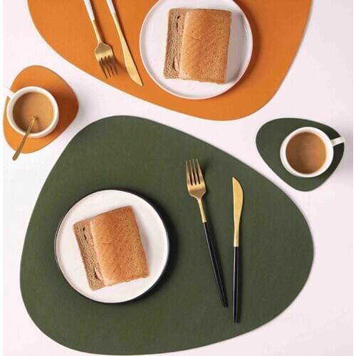 Leather placemat Waterproof oil-proof heat-resistant table mat Insulation coasters washable PU leather tablecloths custom made