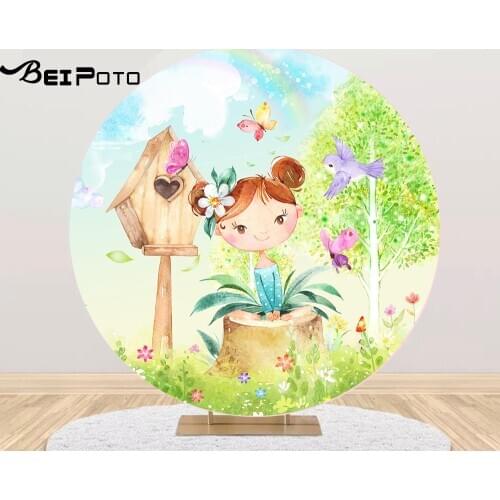 Round circle background spring flower tree girl baby shower backdrop photo studio kids birthday Party decor table Covers YY-602