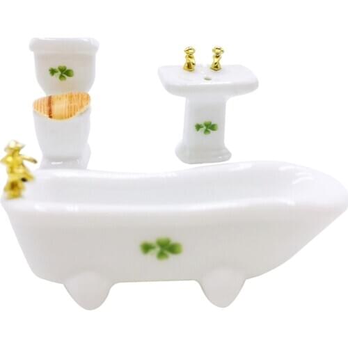 1/24 Scale Dollhouse Miniature Porcelain Bathroom Set Dolls House Accessory