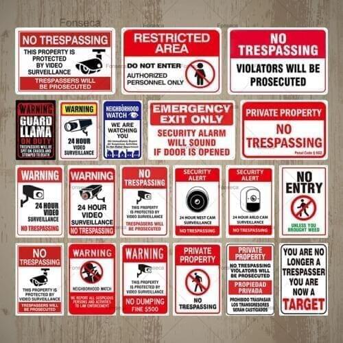 No Trespassing Sign Warning Metal Sign Video Surveillance Sign Wall Decor Yard Sign No Entry Metal Signs