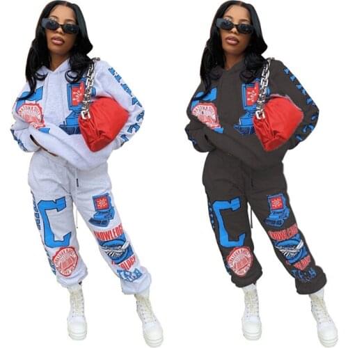 Fashion Print Women Tracksuit Casual Active Two Piece Set Long Sleeve Pullover Hooded Sweatshirts + Pants Jogging Suit