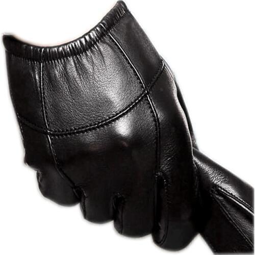 Mens leather gloves thin section sheepskin short leather gloves winter touch screen warm driving glove mittens for man