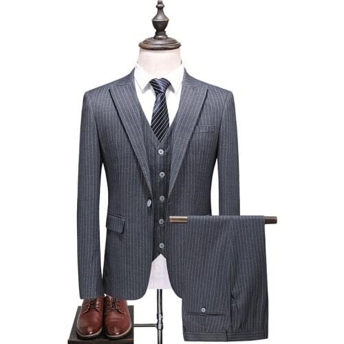 Men Striped GRAY Suit Slim Fit Men Suits For Wedding Latest Coat Pant Designs Mens Formal 3 Piece Business Suit