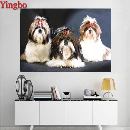 Yingbo 5D DIY Full Square Drill Diamond Embroidery Mosaic Shih Tzu Dog Handmade Gift Diamond Painting Animal Handicraft Kits