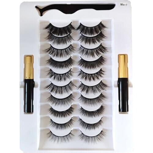 7/10 Pairs Strip Magnetic Eyelashs set Magnet Liquid Eyeliner& Magnetic Lashes & Tweezer Waterproof Lasting Eyelash Extension