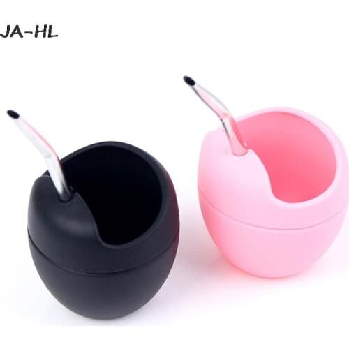 5oz Silicone Bombillas Yerba Mate Cup Set Tea Cup With Yerba Bombilla Straw Black/Pink
