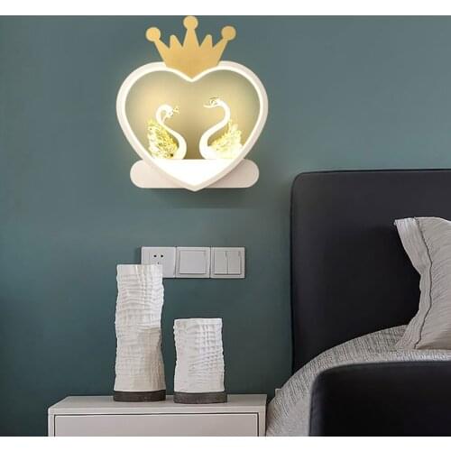 Gold Wall Lamp Simple Modern LED Childrens Room Cartoon Love Store Boy and Girl Warm Eye Protection Bedroom Bedside Lamp