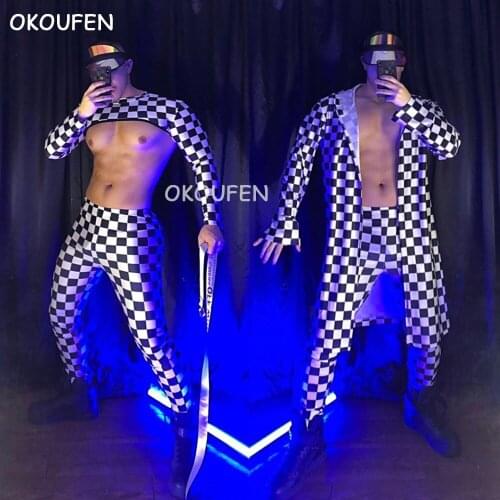 New black and white plaid party sexy costumes nightclub bar ds stage show performance costumes men suits