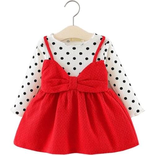 New Design Girl Cotton Dress Cute Infant Dresses with Bow Princess Baby Luxury Clothing Lovely Newborn Outfit 2 Colors Available