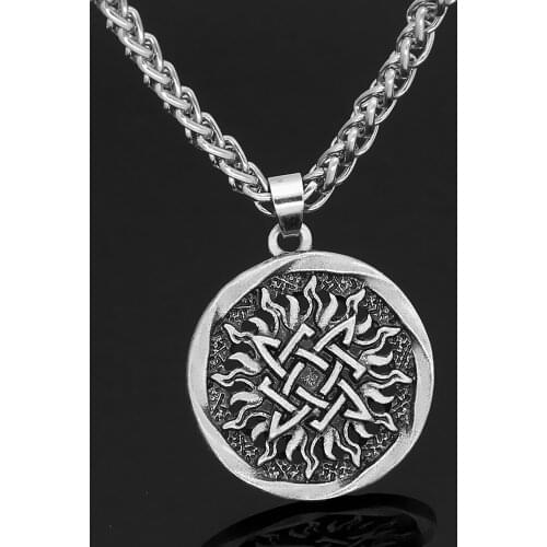 New Fashionable Norse Mythology Viking Totem Sunflower Pattern Metal Pendant Necklace Jewelry
