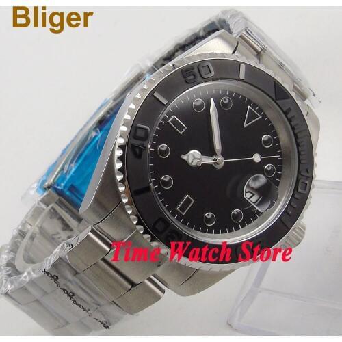 Solid 40mm black sterile dial Automatic movement mens watch luminous date Miyota8215 brushed Ceramic bezel oyster bracelet