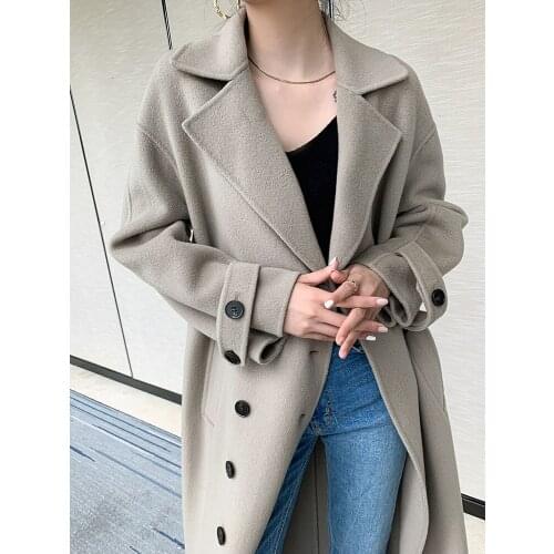 Goddess Foreign Style High End Double Faced Wool Cashmere Coat Womens Mid Long Tussilago Autumn Winter 2021 New Woollen Coat