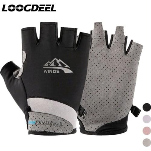 LOOGDEEL Half Finger Ice Silk Cycling Gloves Sunscreen Lightweight Palm Anti-slip Soft Outdoor Sports Fishing Running Gloves