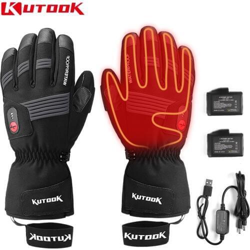KUTOOK USB Rechargeable Battery Heated Gloves Thermal Men Winter Waterproof Ski Snowmobile Motorcycle Snowboard Snow Accessories