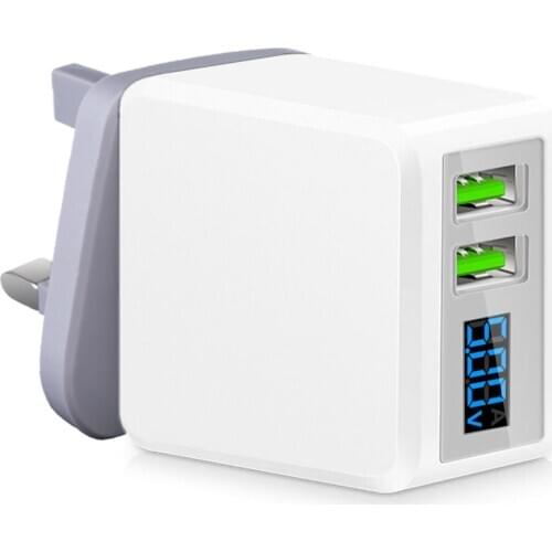 Dropshipping Phone Charger 5V 2.1A Dual USB Port Wall Chargers Fast Charging LED Display Phone Charging USB Adapter UK Plug