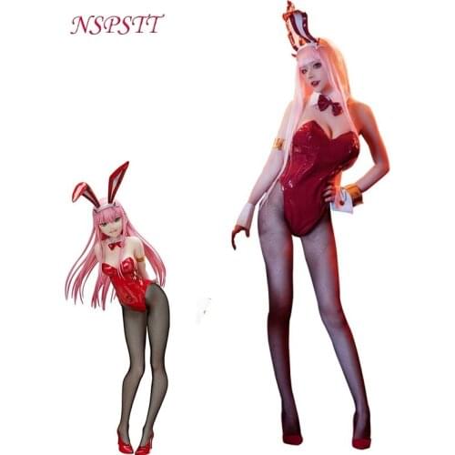NSPSTT 02 Zero Two Cosplay Bunny Girl Women Sexy Costume Anime DARLING in the FRANXX Costume Halloween Women Sex Jumpsuits