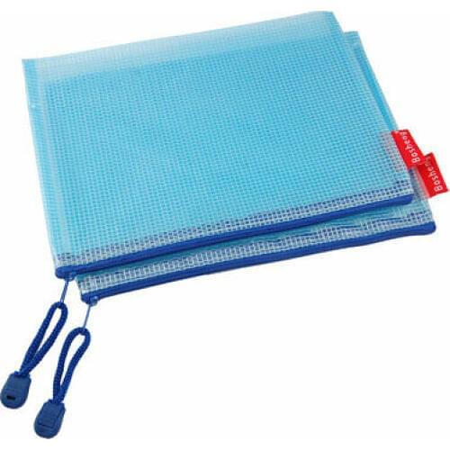 10 Pcs Blue Zipper Gridding A5 Document Pen File Bag Pocket Holder