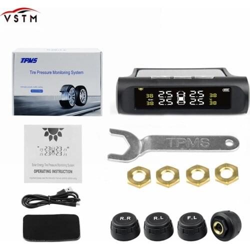 PromotionCar TPMS Tire Pressure Monitoring System Solar Charging HD Digital LCD Display Auto Alarm System Wireless With 4 Sensor