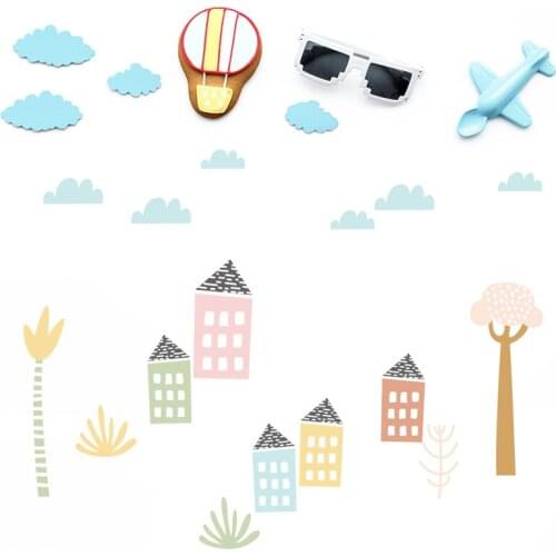 Nordic Ins Style Cartoon Little House Wall Stickers Childrens Room Renovation Background Wall Nursery Stickers Cabinet Stickers