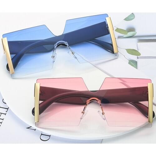 Driver Goggles Fashion Oversized Square Rimless Sunglasses Women Brand Designer Flat Top Big Sun Glasses Female One Piece Travel