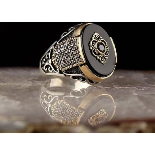 Vintage Men 925 Silver Ottoman Black Onyx Stone Jewelry Fashion Mens Rings All Size