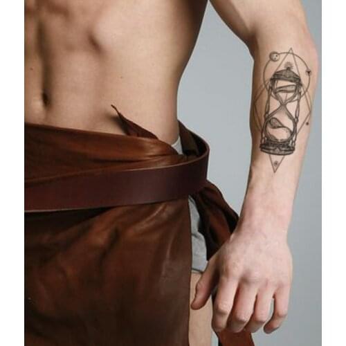 Time Hourglass Geometric Waterproof Temporary Tattoo Sticker Black Hannah Flower Fake Tattoos Flash Tatoo Arm Body Art Women Men