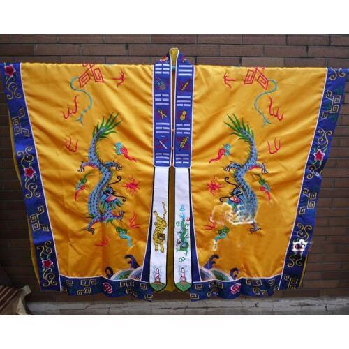 Top quality UNISEX Taoist garments uniforms Taoism embroidery dragons kung fu gown martial arts suits clothing robesyellow