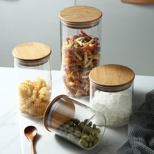 High-quality High-quality Borosilicate Glass Sealed Jars Bamboo Lids Tea Tins Sweets and Snacks Transparent Storage Containers
