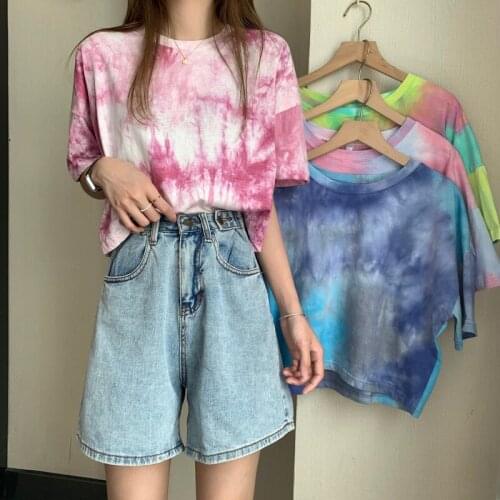T-shirt Female Student Tie-dye Round Neck Short-sleeved T-shirt Female Summer New Style Korean Loose Wild Casual Short Top