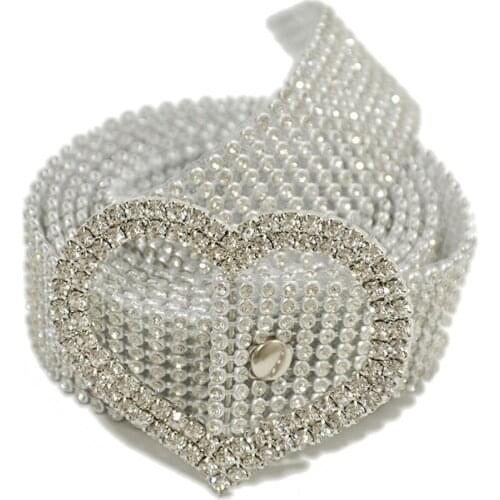 Luxury Women Full Rhinestone Inlaid Round Heart Oval Buckle Belt Jeans Waistband