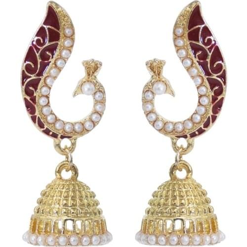 Women Unique Gypsy Bohemian Pearl Peacock Lantern Earrings Dangle Earring Ethnic Indian Earrings Indian Jewelry Gifts B03B