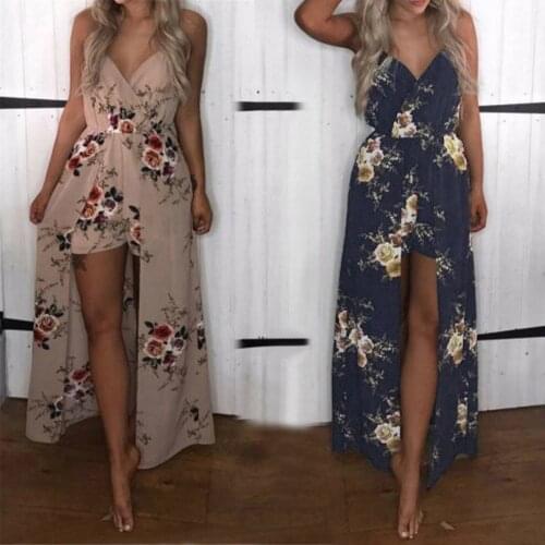 Women Summer Off Shoulder Dress Flower Sexy Party Jumpsuit Playsuit Beach Trousers Dress Irregular Hem Dress Midi Vestidos