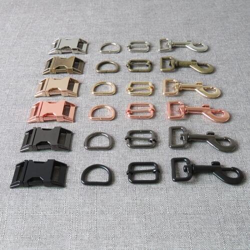 1 set 15mm 20mm 25mm Metal D ring belt straps slider side release buckle spring hook for dog collar leash harness accessories