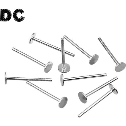 10pcs Silver Color Earrings Bezel Fit 3mm 4mm 5mm 6mm Cabochon Stud Ear Flat Base Cup Posts Pure Silver Earring Findings