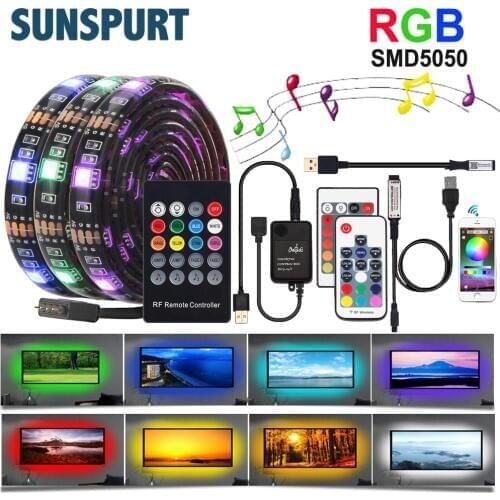 1M-5M DC5V USB LED Strip Set 5050RGB With RF IR Bluetooth Music Controller Flexible Light For TV Background Lamp Ribbon Led Tape