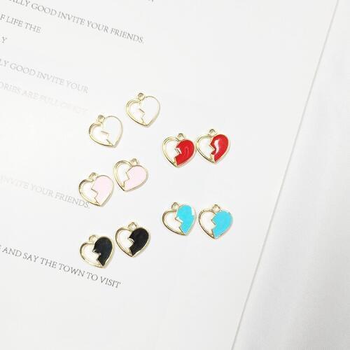20 Pcs Colorful Heart Pendant Alloy Enamel Bracelet Charm For Handmade Dangle Necklace Fashion Jewelry Findings