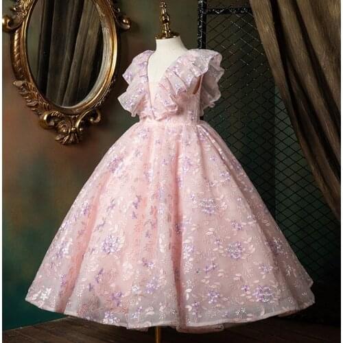 2021 New Sequins princess flower girl dress tutu wedding birthday birthday dress girl dress child new year costume Party dress