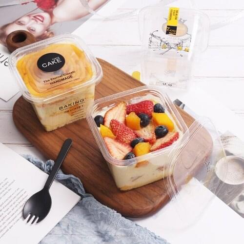 50pcs High quality PET transparent plastic boxes 400ml large baking packaging cake dessert fruit salad box favors cup with lid