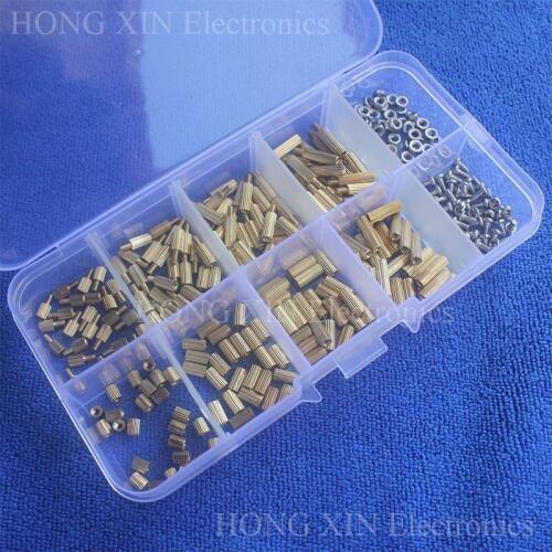 300Pcs/M2 Brass Male Female/Female Female Standoff Spacer Board Hex Screws Nut Assortment Box kit set with Plastic Box