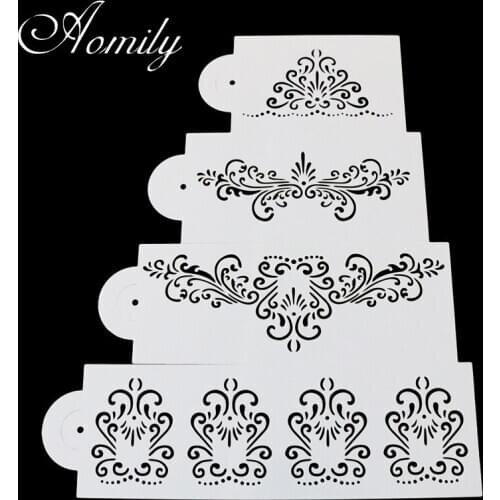 4pc/set Lace Flower Cake Stencils Flower Spray Stencils Decorating Stencil Fondant Mold Pattern Printing Pastry Mold Baking Tool