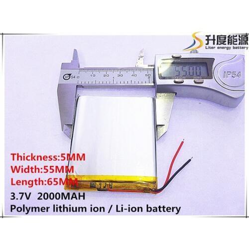 5pcs [SD] 3.7V,2000mAH,[505565] Polymer lithium ion / Li-ion battery for TOY,POWER BANK,GPS,mp3,mp4,cell phone,speaker